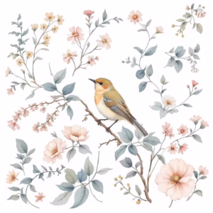 Vintage-Style Garden Bird Floral Ceramic Wall Tile