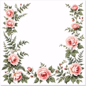 Vintage-Style Pink Roses and Ferns Ceramic Border Wall Tile