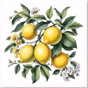 Lemon Fruit and Flowers Ceramic Wall Tile