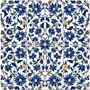 Blue Daisy Pattern Ceramic Wall Tile