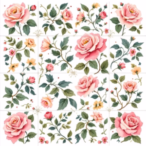 Pastel Rose Pattern, Floral Ceramic Wall Tile