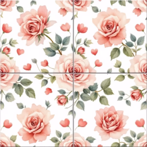 Romantic Roses and Hearts Pattern, Floral Ceramic Wall Tile