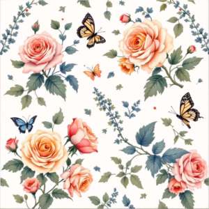 Roses and Butterflies Floral Ceramic Wall Tile