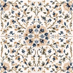 Summer Rose Bouquets on a Duck-Egg Blue Background, Floral Ceramic Wall Tile
