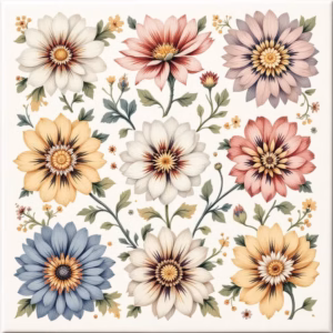 Vintage-Style Flower Spray Ceramic Wall Tile