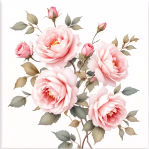 Pale Pink Watercolour Roses Spray Ceramic Wall Tile (Variant 2)