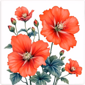 Red Geranium Flowers Ceramic Wall Tile