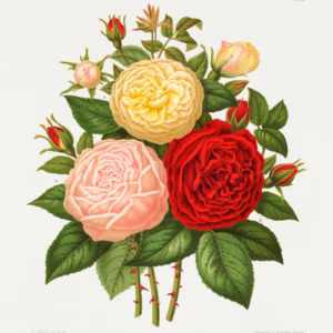 Celine Forestier, Monsieur Boncenne and La France roses hand-decorated ceramic wall tile