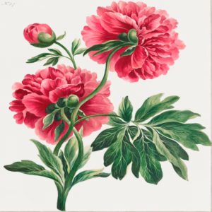 Double Peony hand-decorated ceramic wall tile
