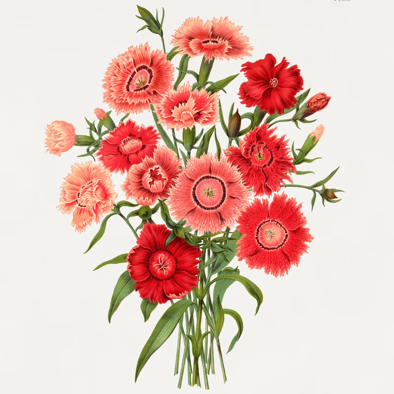 Rainbow Pink Flower (Dianthus Chinensis Var.) hand-decorated ceramic wall tile