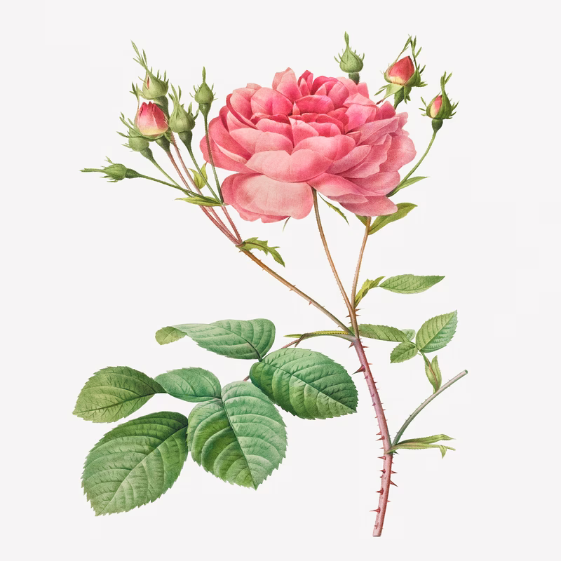 Rosa Centifolia Anglica Rubra hand-decorated ceramic wall tile