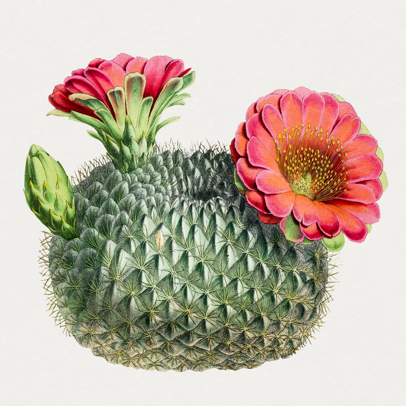 Vintage Fishhook Cactus hand-decorated ceramic wall tile